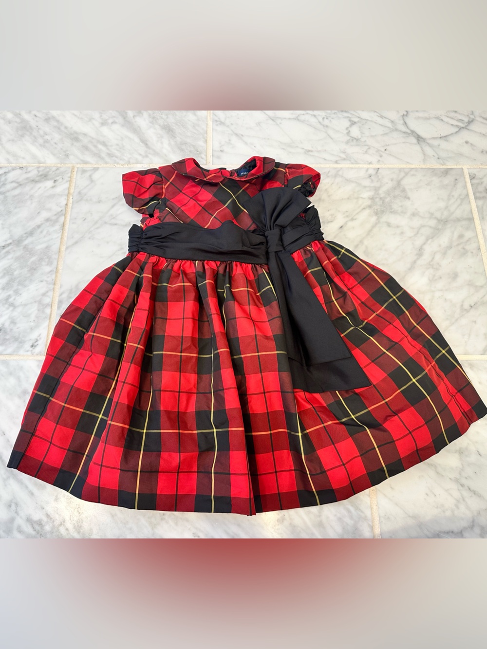 Ralph Lauren Red Plaid Holiday Dress with Black Bow